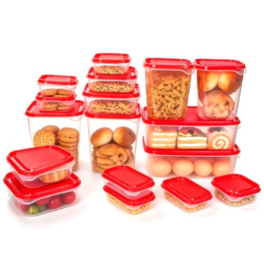 Food Storage Meal Prep - 17Pcs Plastic Food Storage Set, Red