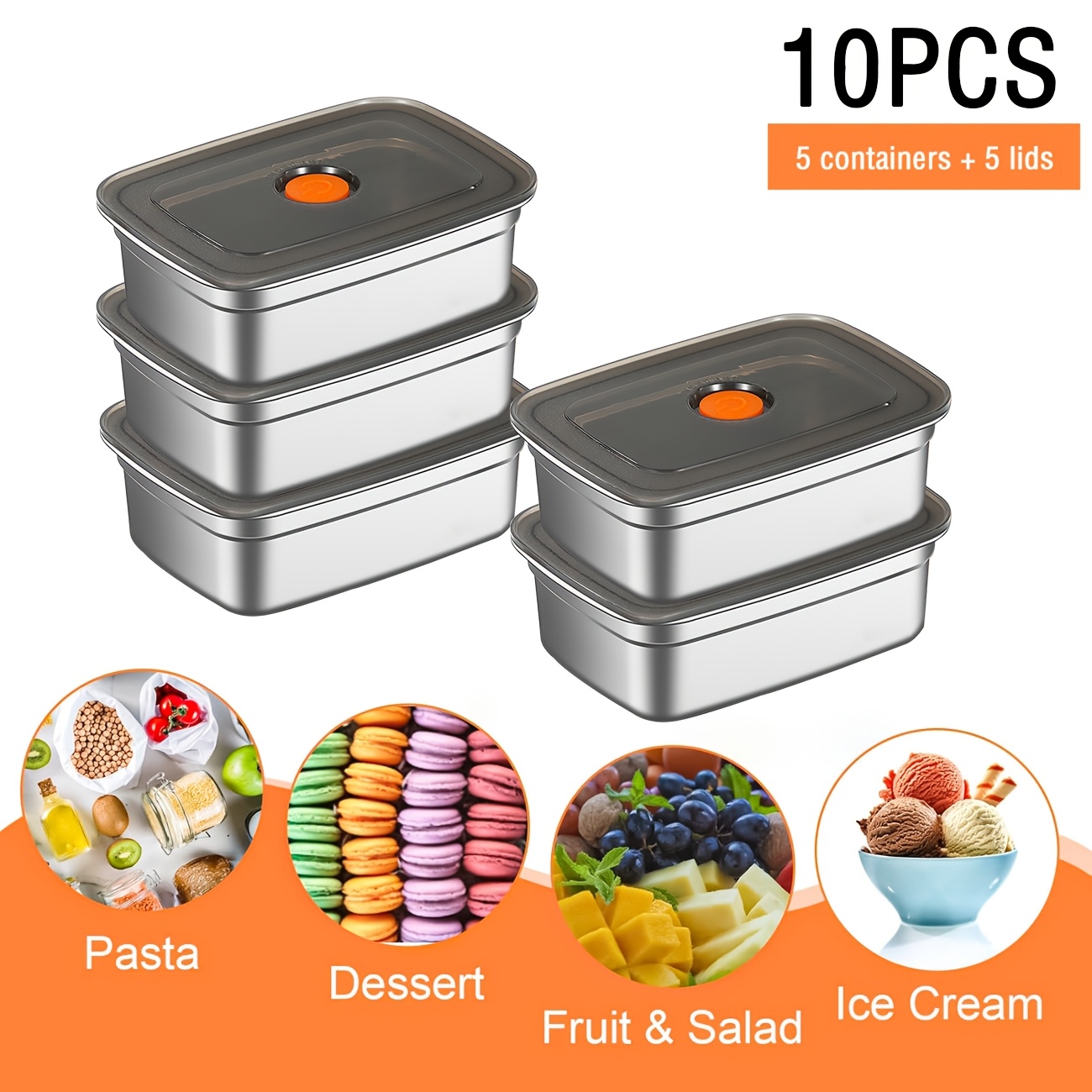 Food Storage Restaurant - 10-Piece Stainless Steel Food Storage Containers