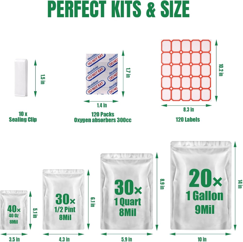 120 Mylar Bags for Food Storag - Food Storage Oxygen Absorbers 评论和价格