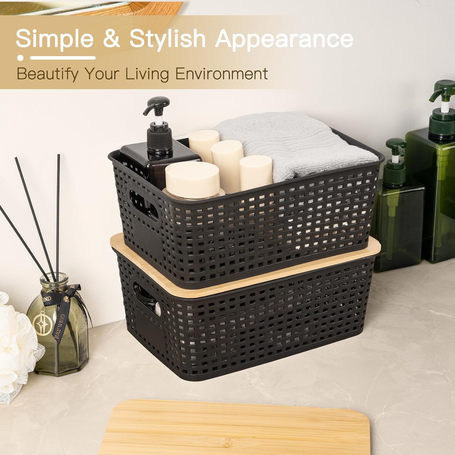 1pc Plastic Storage Baskets wi - Stackable Pantry Bin 评论和价格
