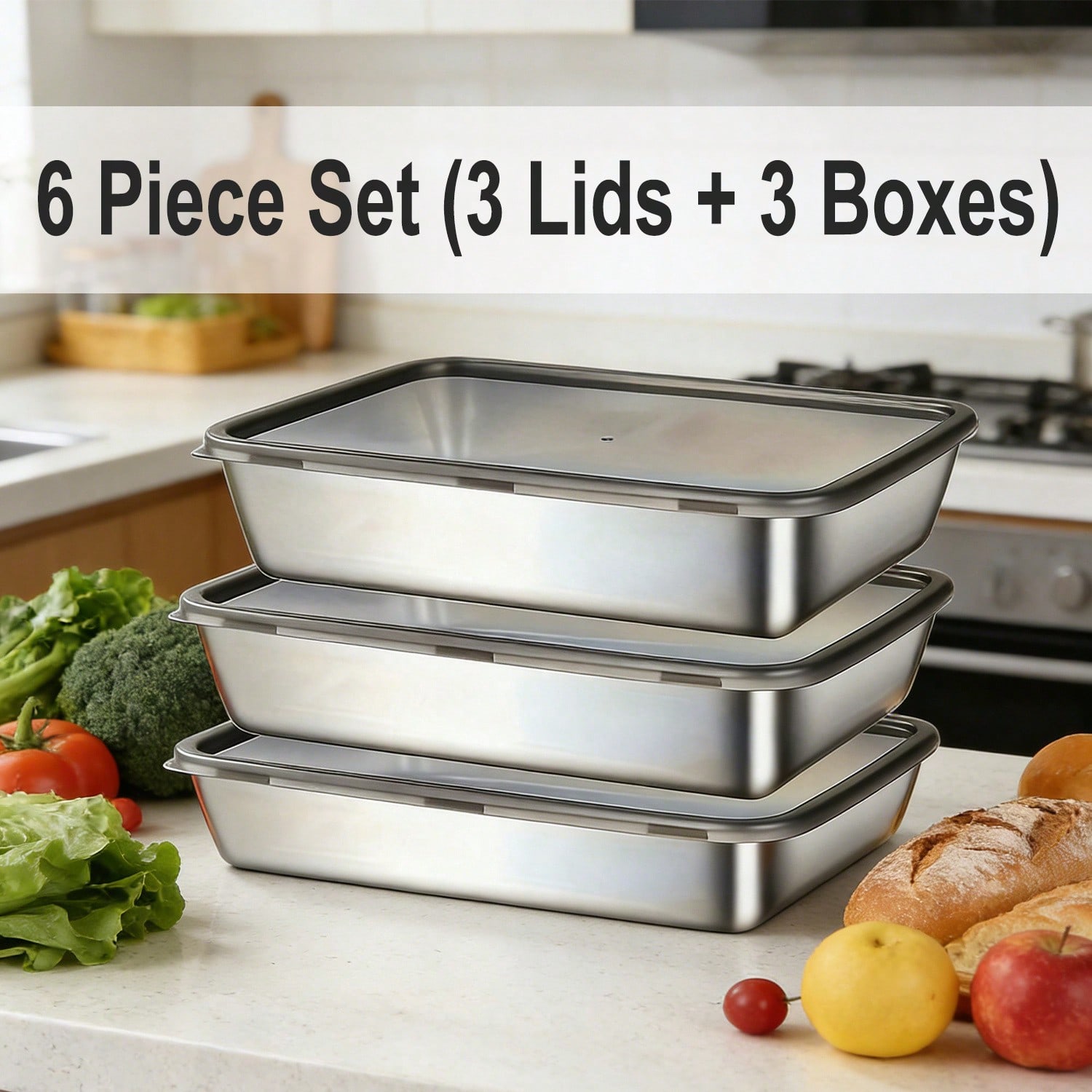 6pcs(3 Boxes+ 3 Lids) Stainles - Food Storage Meal Prep 评论和价格