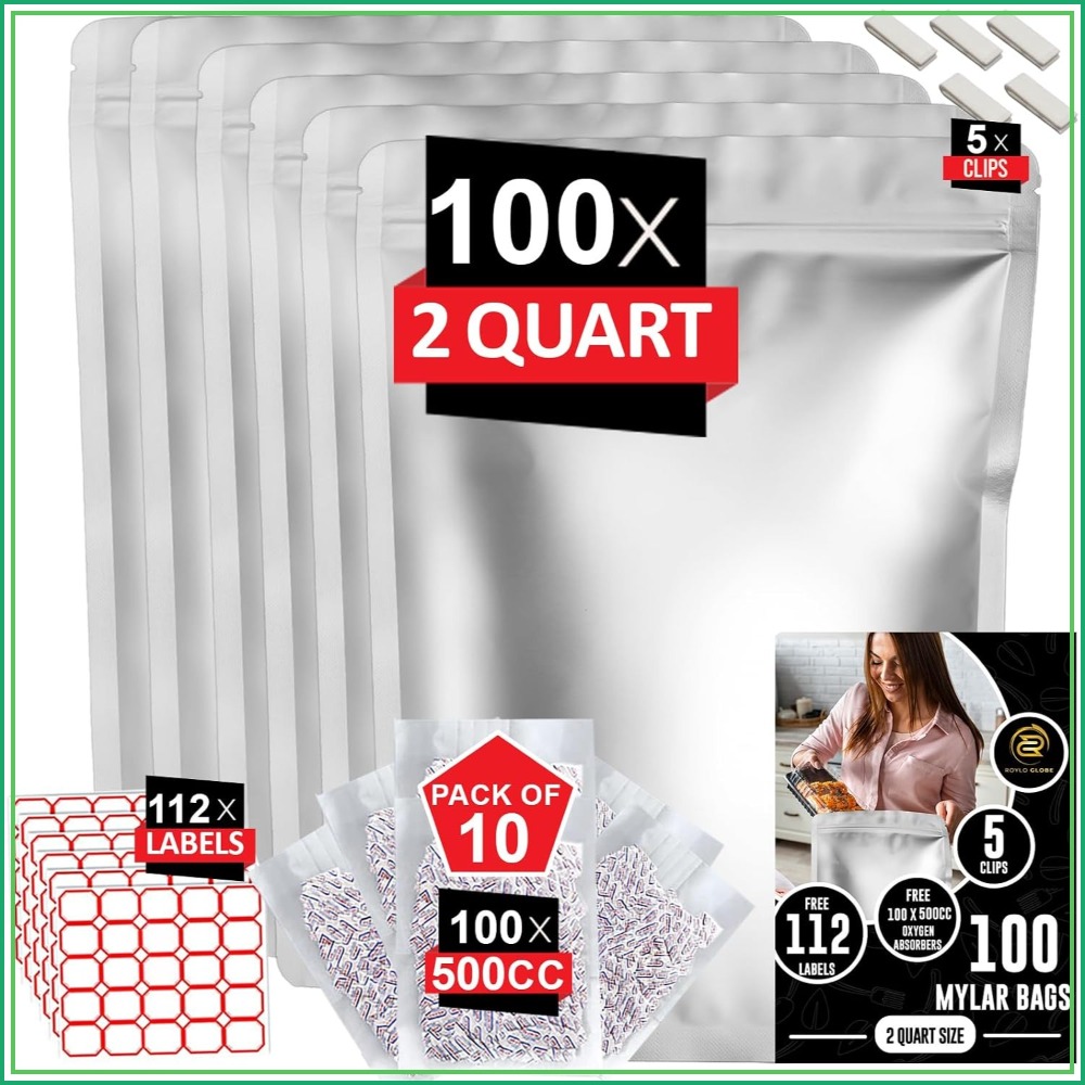 100pcs 2 Quart Mylar Bags with - Food Storage Oxygen Absorbers 评论和价格