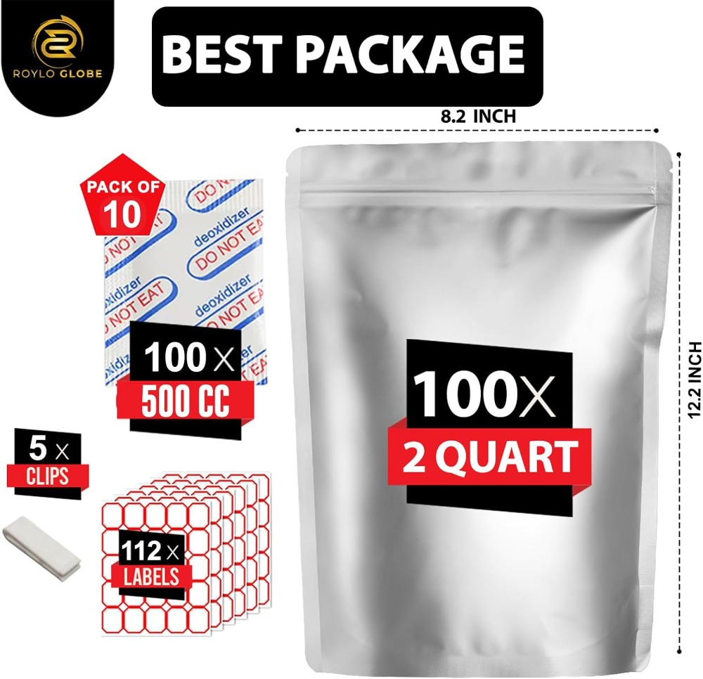 100pcs 2 Quart Mylar Bags with - Food Storage Oxygen Absorbers 评论和价格