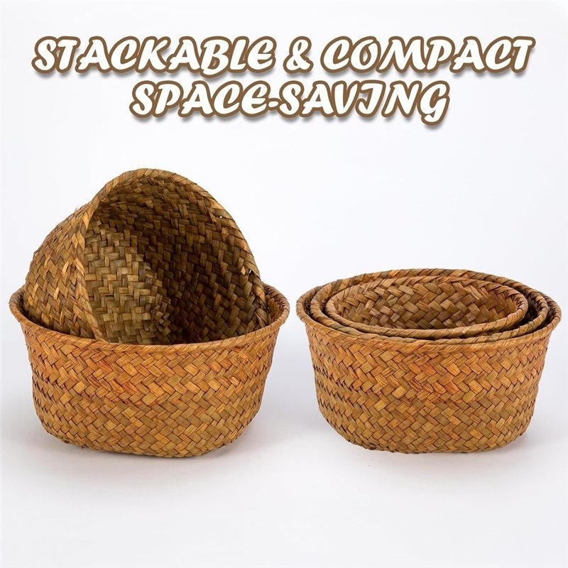 SHGO-Round Seagrass Woven Stor - Stackable Pantry Bin 评论和价格