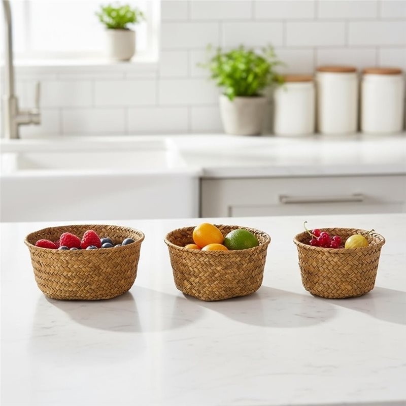 SHGO-Round Seagrass Woven Stor - Stackable Pantry Bin 评论和价格